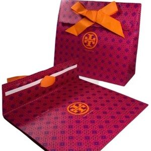 1 NEW Tory Burch Red & Navy Gift Box with Orange Bow 12” x 10.5” x 5”
